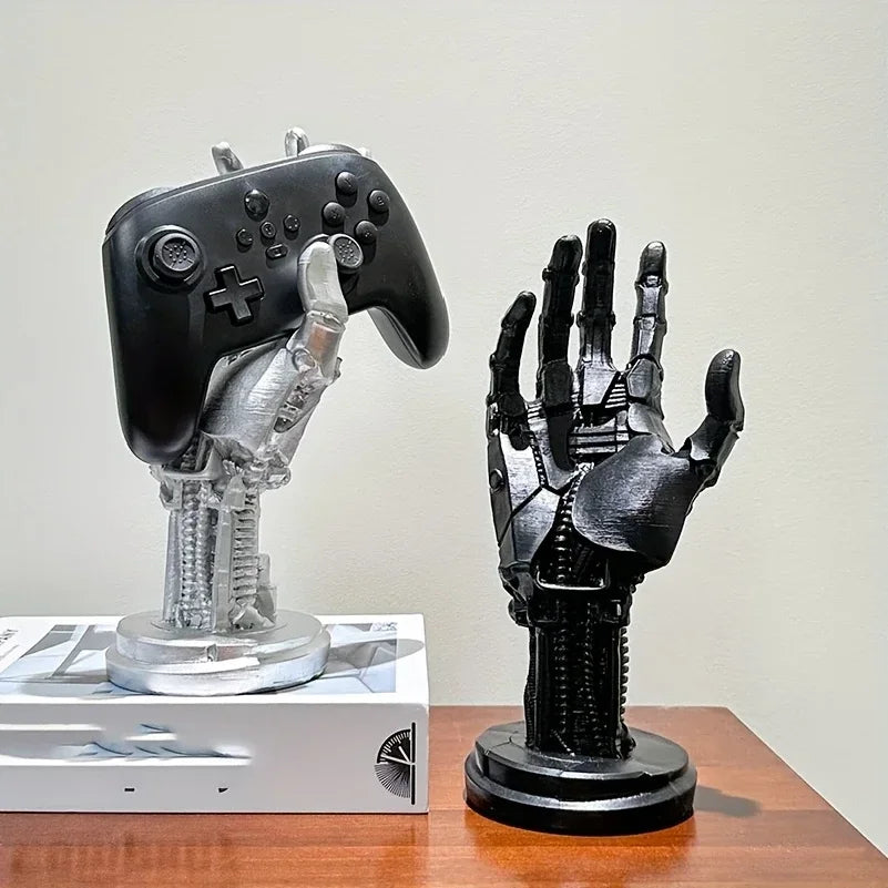 Hand shaped desktop stand holding a game controller