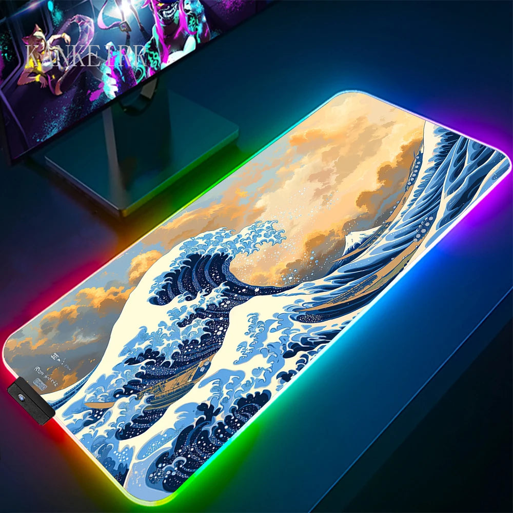 The Great Wave off Kanagawa RGB Gaming Mouse Pad Desk Mat LED Light Mousepad Artistic Computer Carpet — product image 8