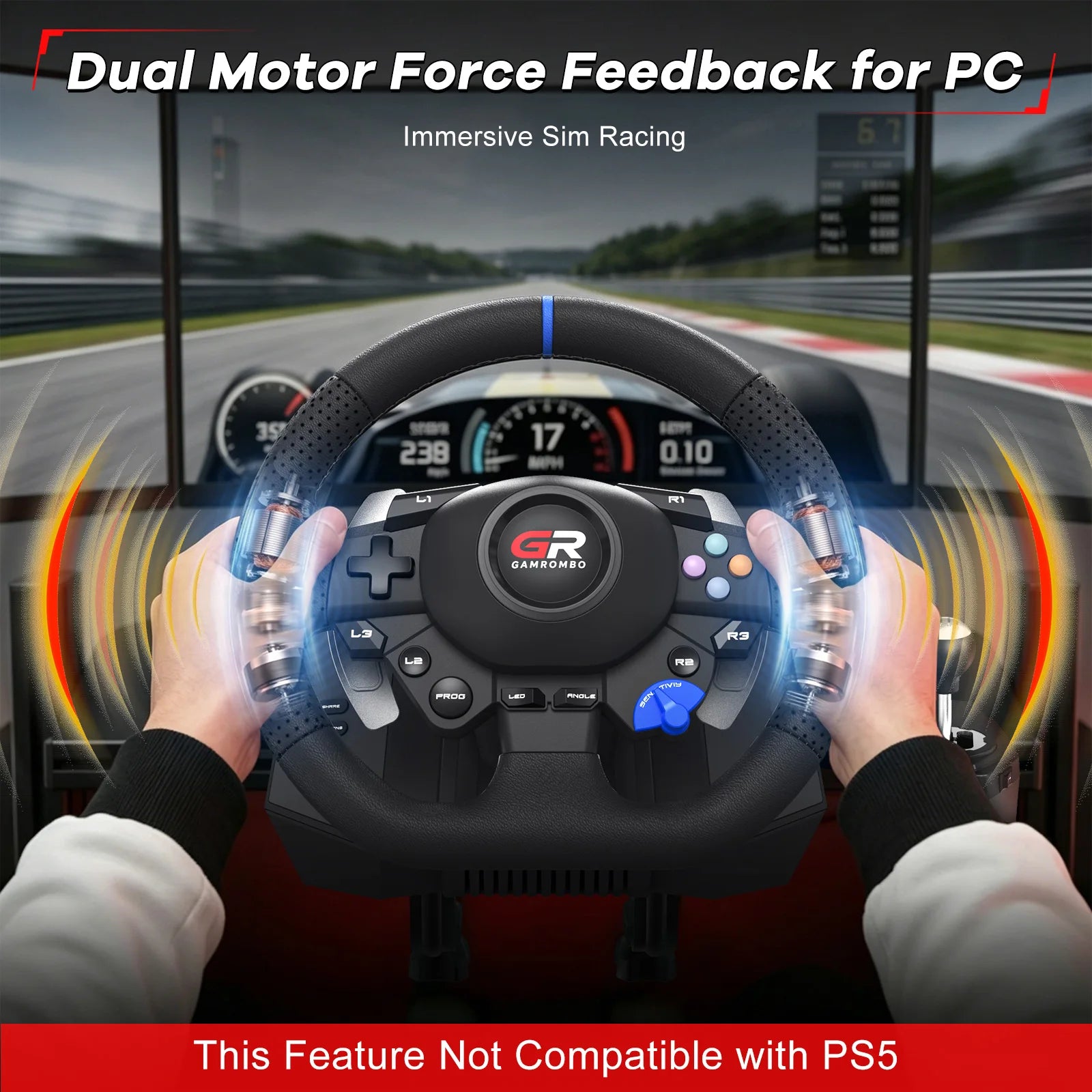 F127 Racing Wheel — 270°/900°, PS5, PS4 & PC, 3 Pedals — product image 3