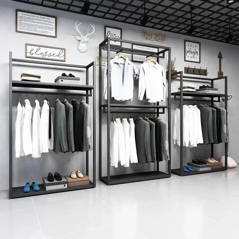 Double-Layer Clothing Display Rack — Metal, Black — product image 4