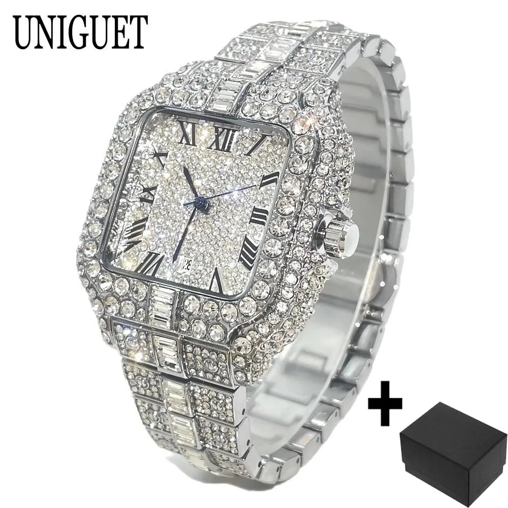 Iced-Out Square Quartz Watch — Stainless Steel, Auto Date — product image 20