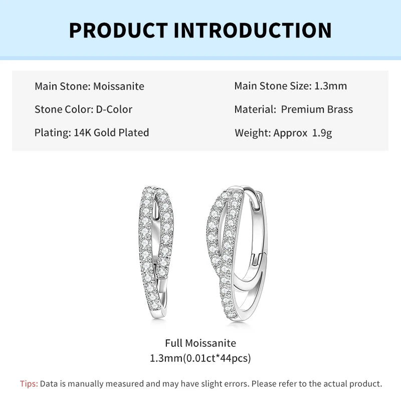 Moissanite Huggie Hoop Earrings — Double-Layer Cross Design — product image 8