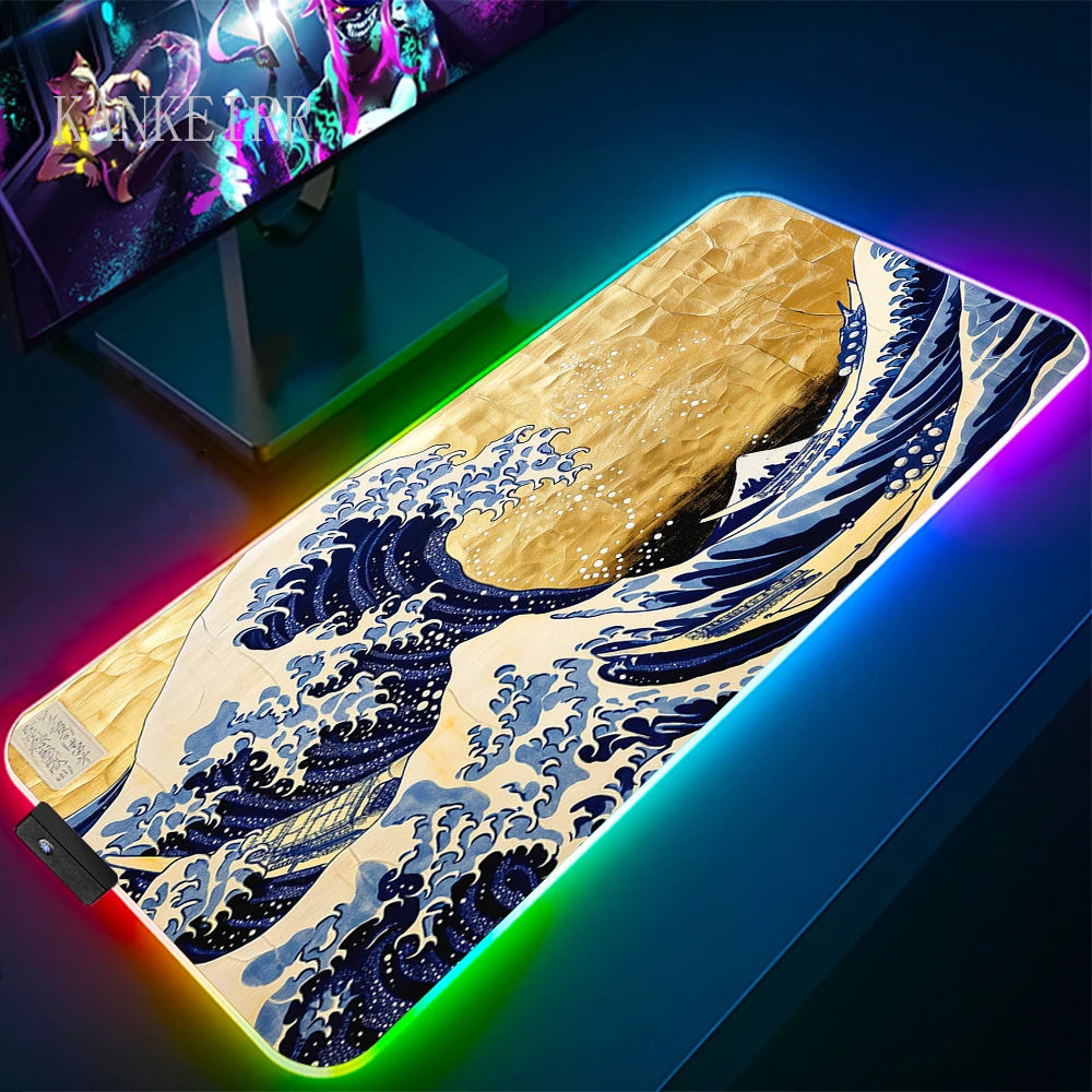 The Great Wave off Kanagawa RGB Gaming Mouse Pad Desk Mat LED Light Mousepad Artistic Computer Carpet — product image 3