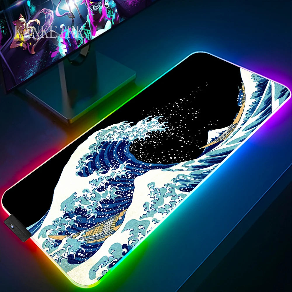 The Great Wave off Kanagawa RGB Gaming Mouse Pad Desk Mat LED Light Mousepad Artistic Computer Carpet — product image 18