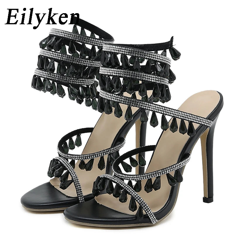 Crystal Beaded Open Toe Heels — Strappy Party Sandals — product image 4