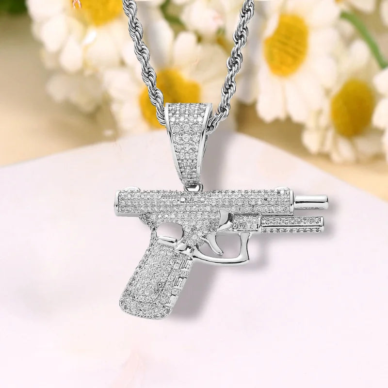 Crystal Pistol Pendant Necklace — Hip Hop Style, Unisex — product image 6