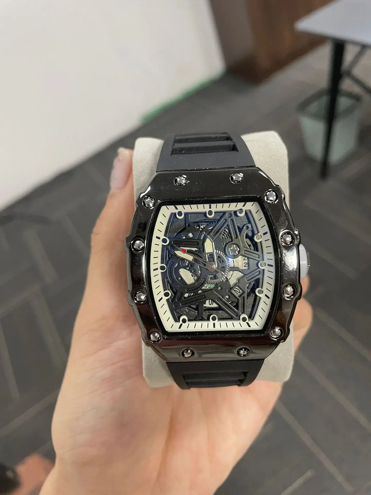 Luminous Tonneau Quartz Watch — Pentagram Dial, Silicone Strap — product image 11