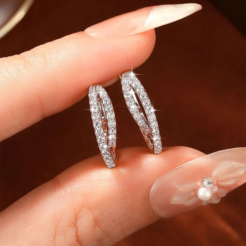 Moissanite Huggie Hoop Earrings — Double-Layer Cross Design — product image 2