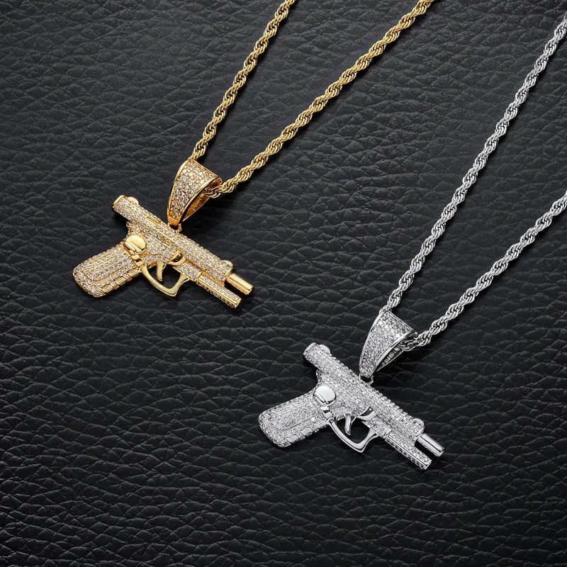 Crystal Pistol Pendant Necklace — Hip Hop Style, Unisex — product image 2