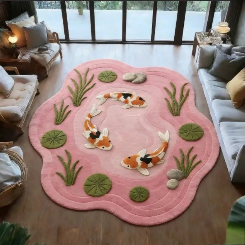 VIKAMA Koi Fish Pond Irregular Round Area Rug, Non-Slip Zen Floor Carpet for Living Room Home Decor — product image 6