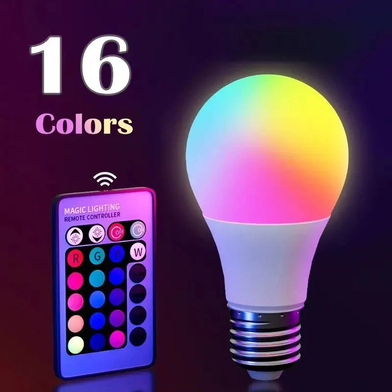 RGB colour changing E27 smart bulb with remote