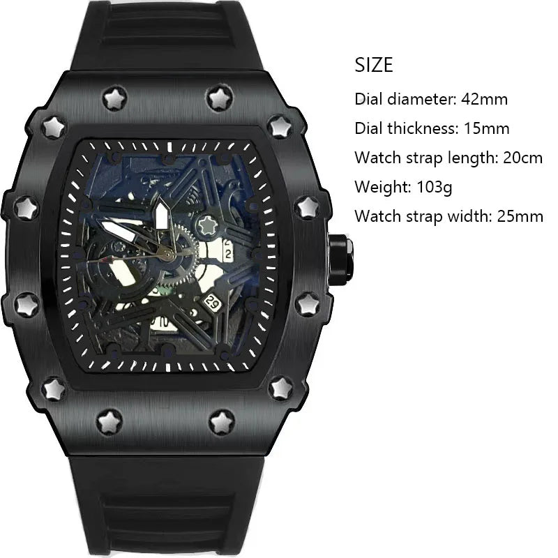 Luminous Tonneau Quartz Watch — Pentagram Dial, Silicone Strap — product image 2