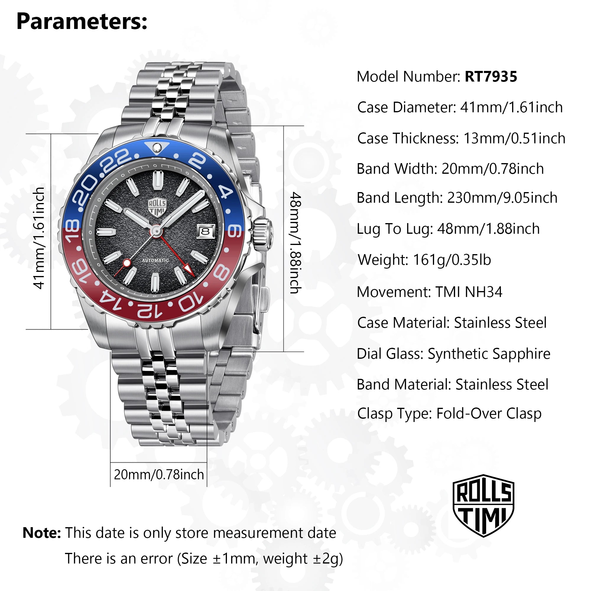GMT Automatic Mechanical Watch — AR Coated Mirror, Luminous Dial, NH34 — product image 5