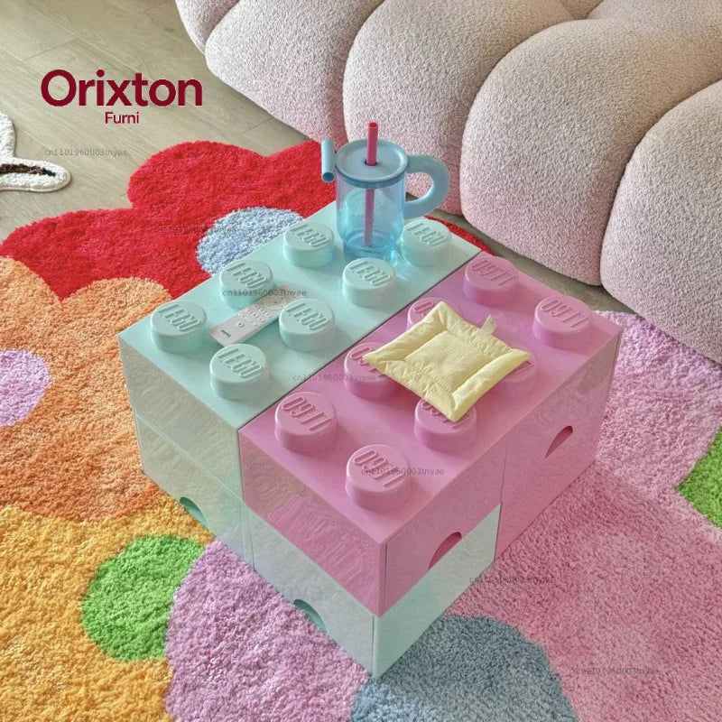 Building block style storage box side table