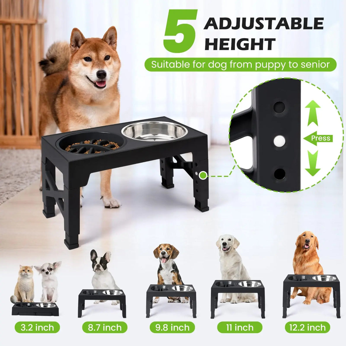 Elevated Dog Bowl Stand — Adjustable Height, Twin Steel Bowls — product image 2