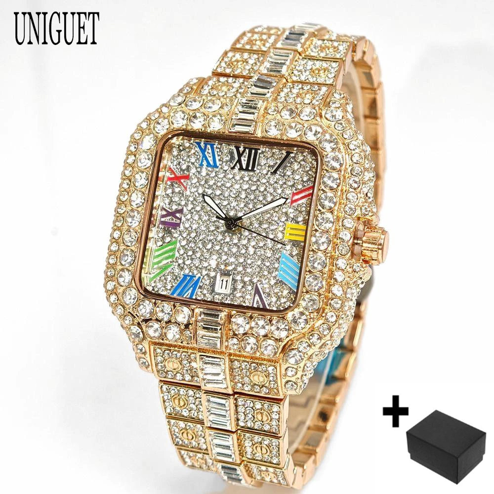 Iced-Out Square Quartz Watch — Stainless Steel, Auto Date — product image 21