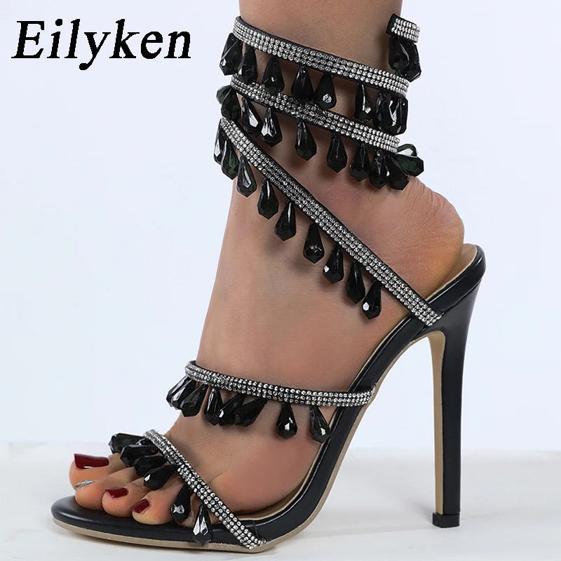 Crystal Beaded Open Toe Heels — Strappy Party Sandals — product image 2
