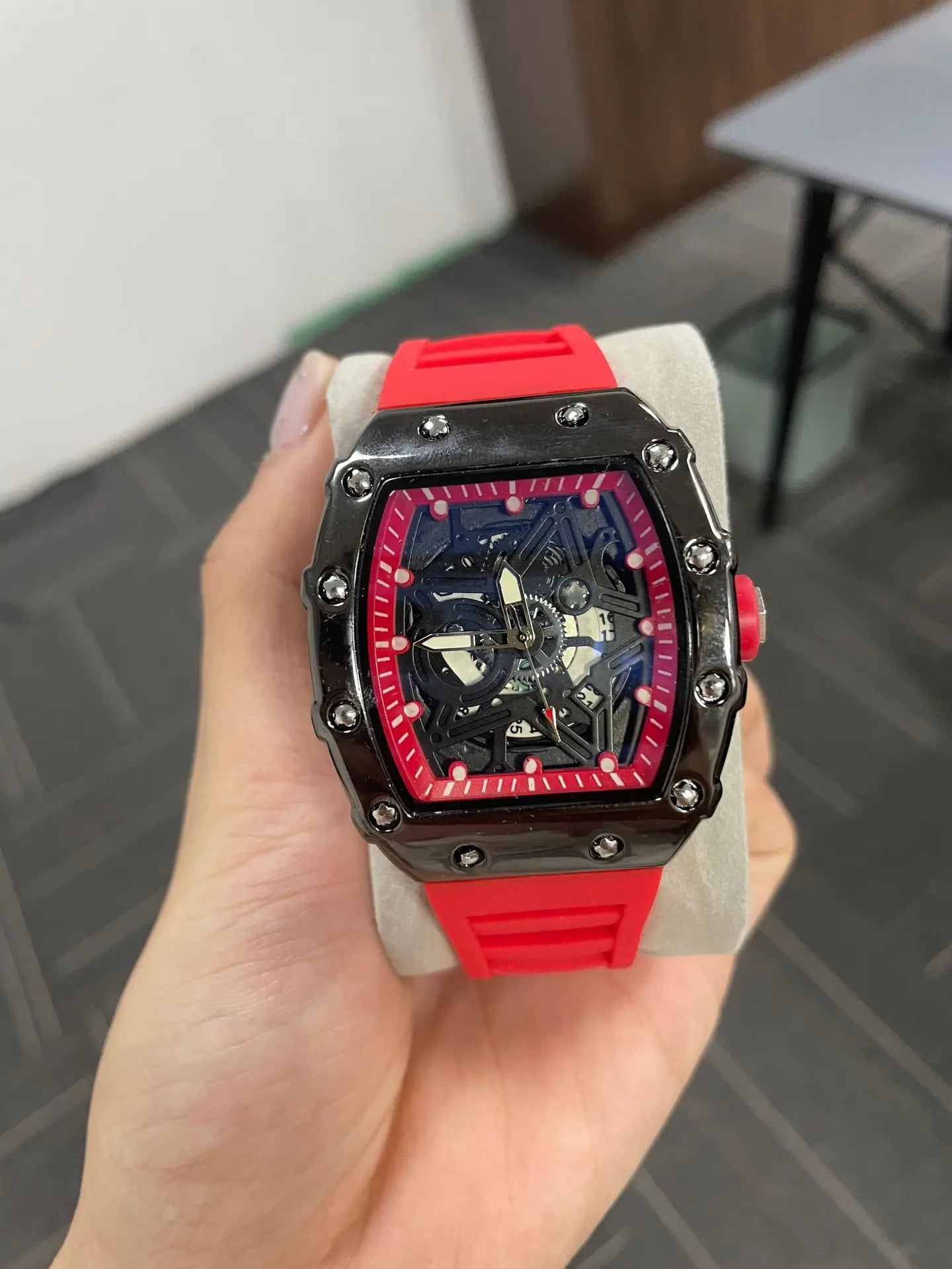 Luminous Tonneau Quartz Watch — Pentagram Dial, Silicone Strap — product image 8