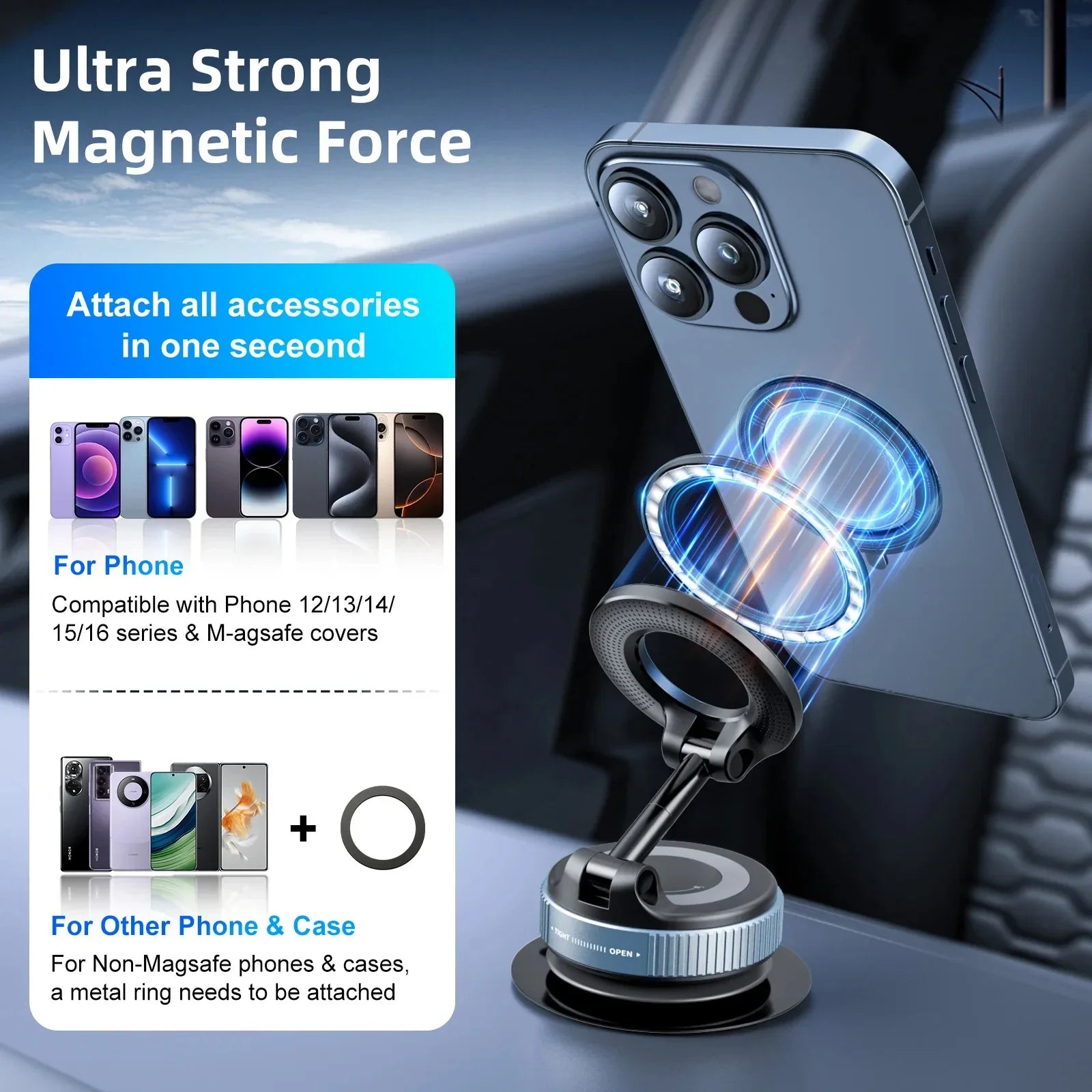 Magnetic Car Phone Mount — Suction Cup, 360° Rotation — product image 4