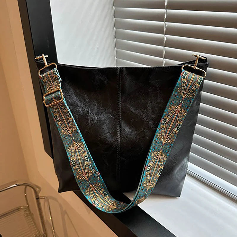 PU Leather Vintage Solid Color Women Fashion Shoulder Sling Bag High-Capacity Simple Adjustable Wide — product image 9