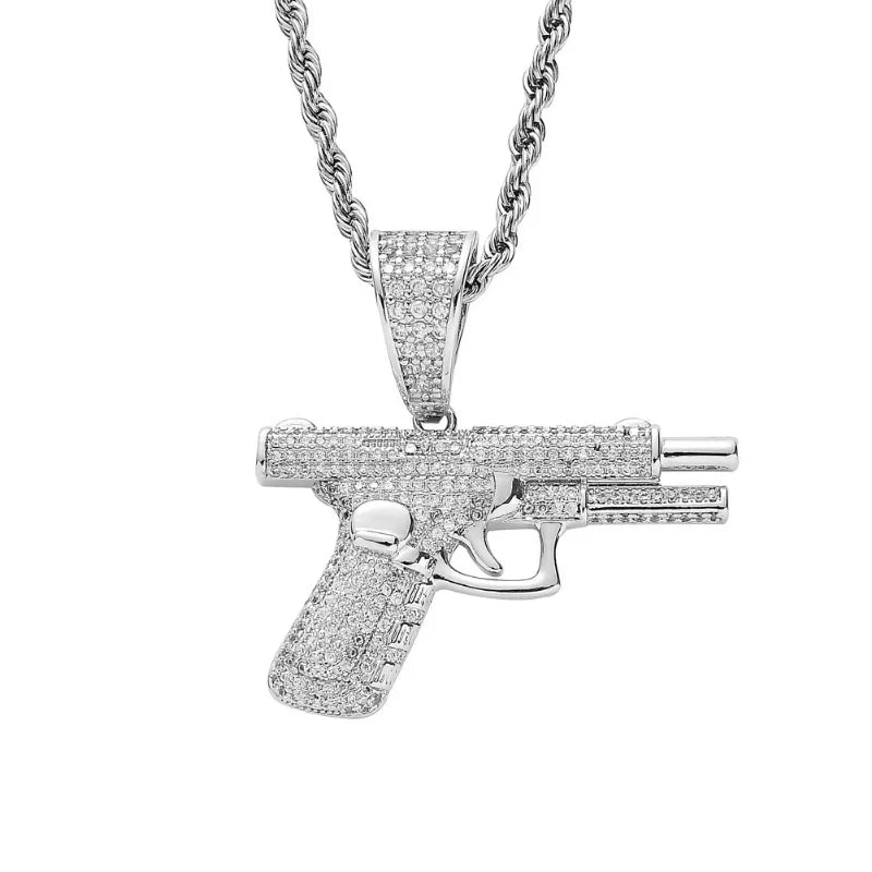 Crystal Pistol Pendant Necklace — Hip Hop Style, Unisex — product image 4