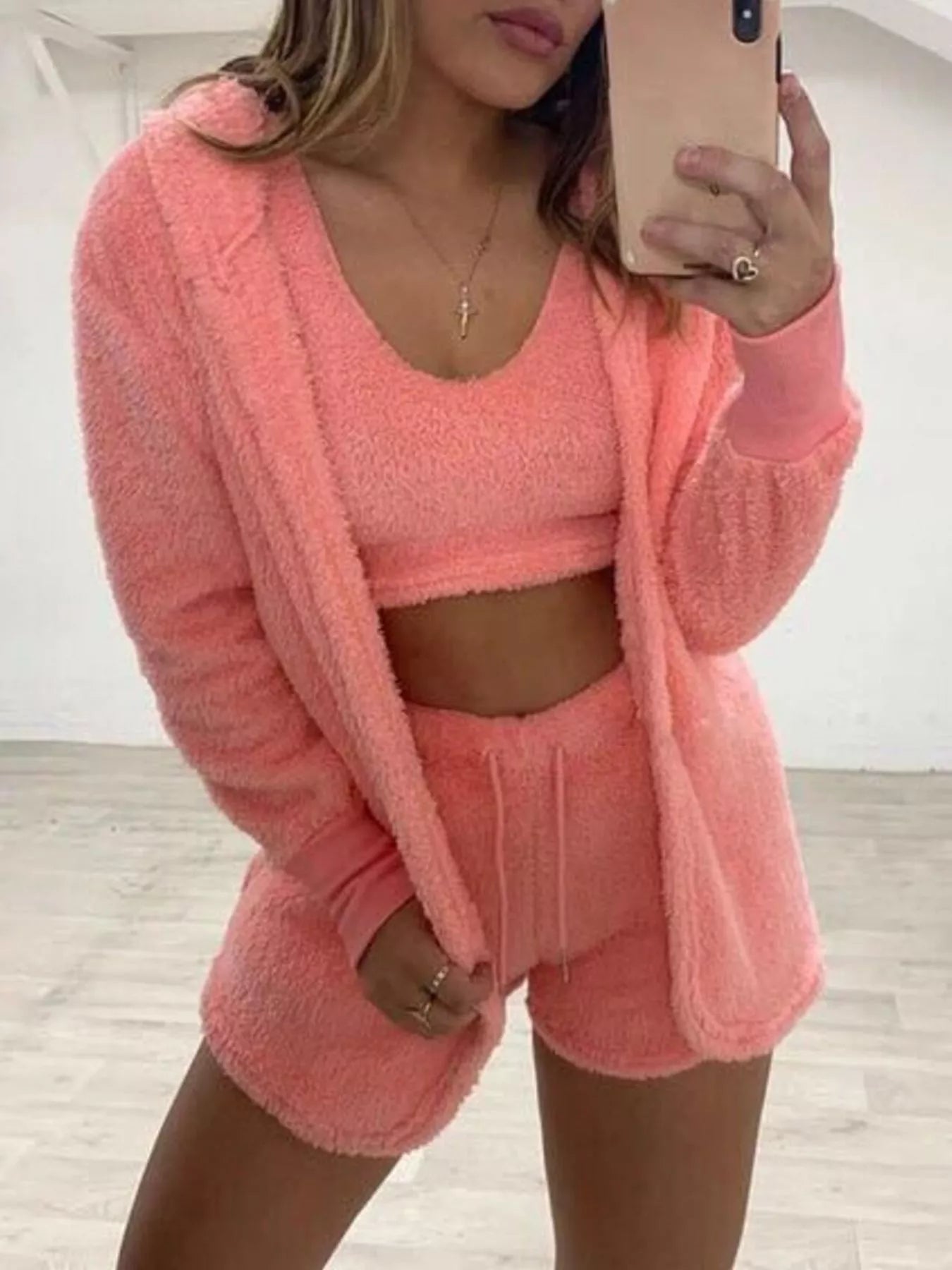 Fuzzy Tank, Cardigan & Shorts Three-Piece Set — Plus Size — product image 9