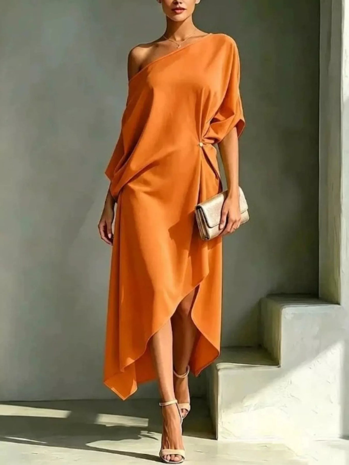 Asymmetrical One-Shoulder Drape Dress — Plus Size — product image 6