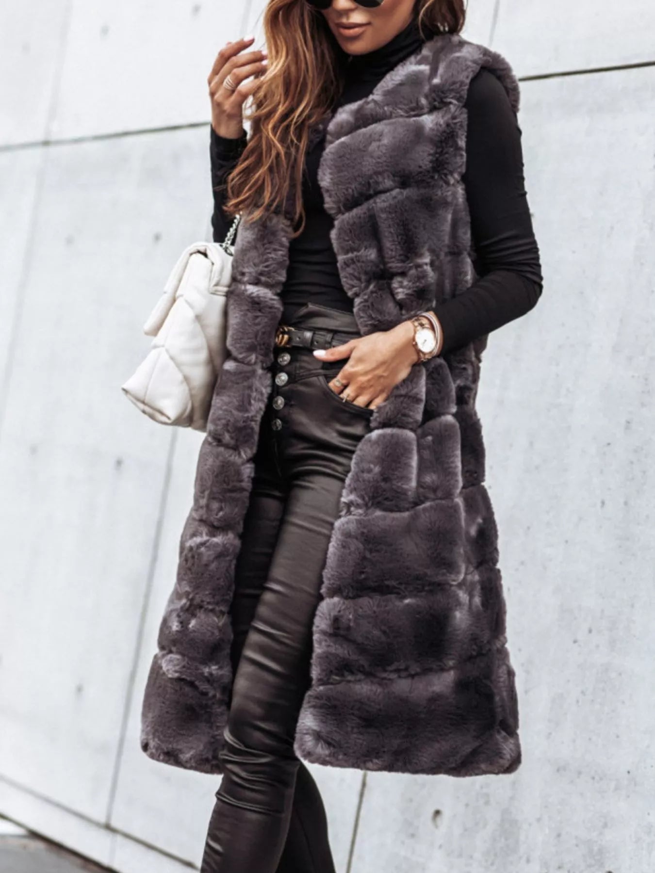 Faux Fur Longline Vest Coat — product image 4