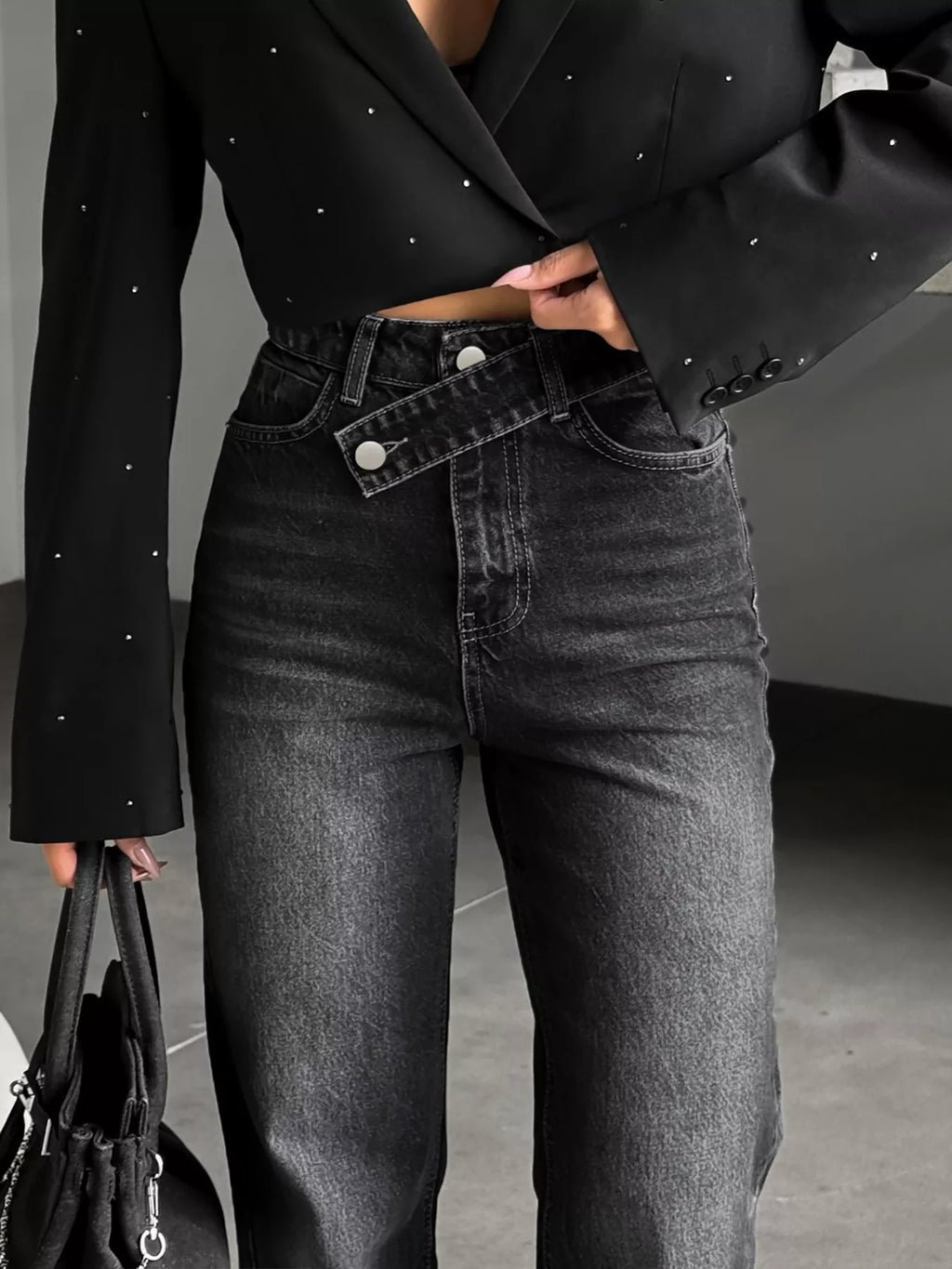 High-Waisted Slit Hem Jeans — product image 3