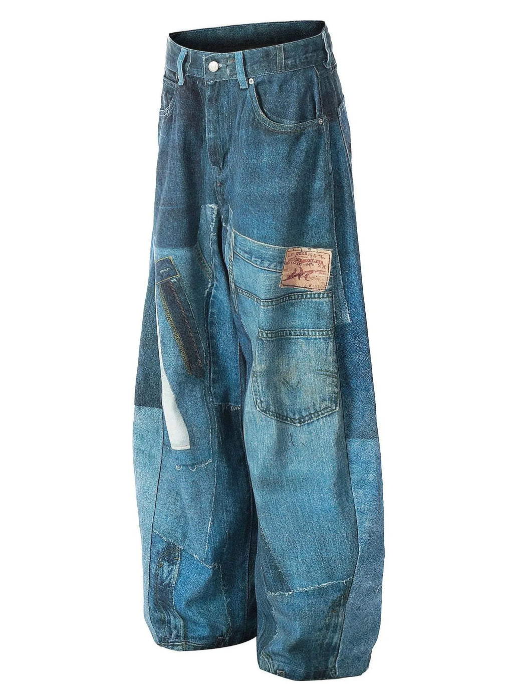 Men's Washed Patchwork Wide Leg Curved Jeans — product image 2