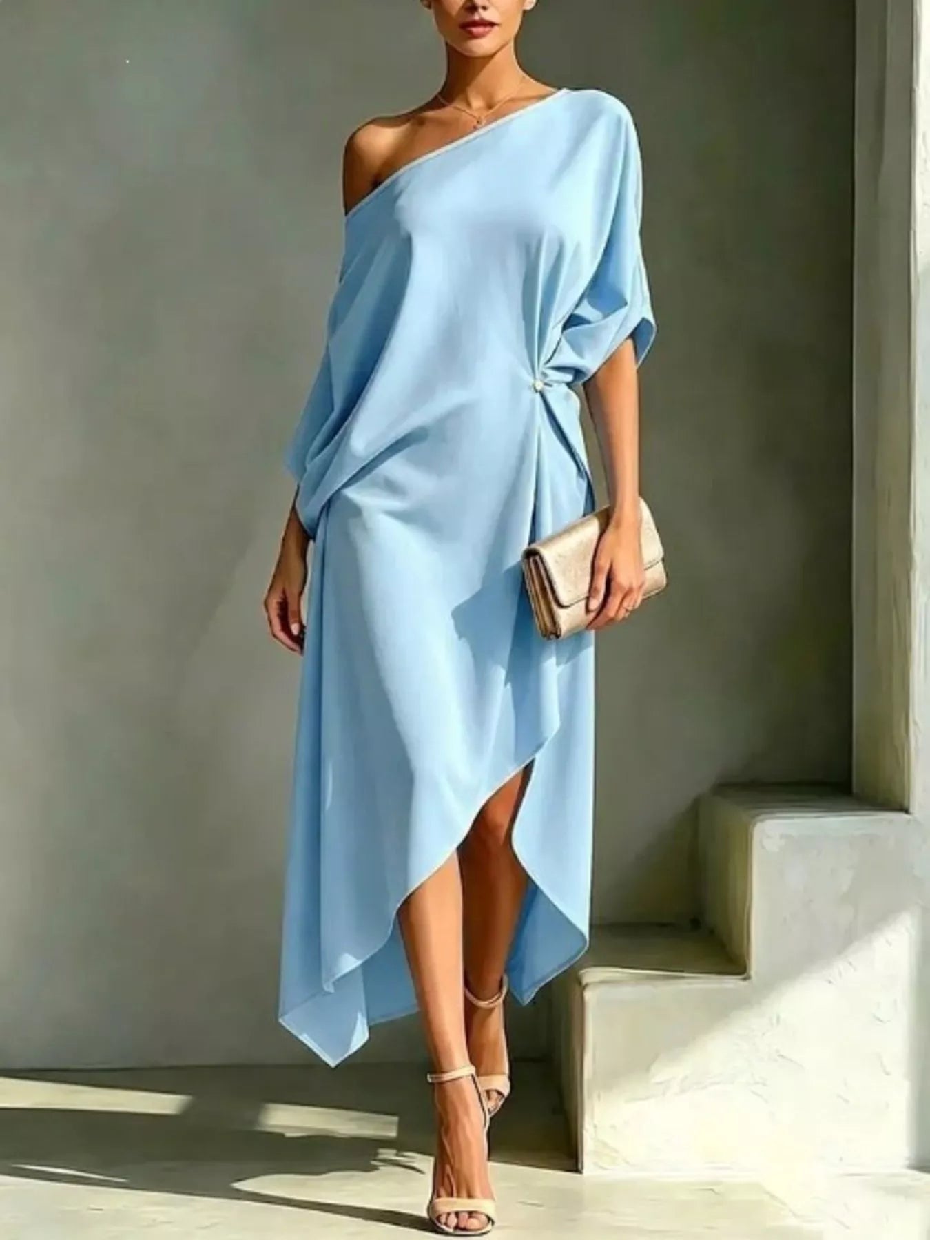 Asymmetrical One-Shoulder Drape Dress — Plus Size — product image 3