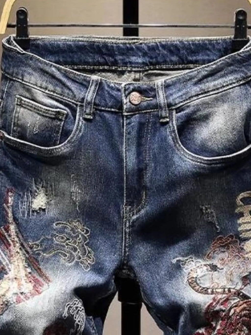 Men's Distressed Embroidered Jeans — product image 3
