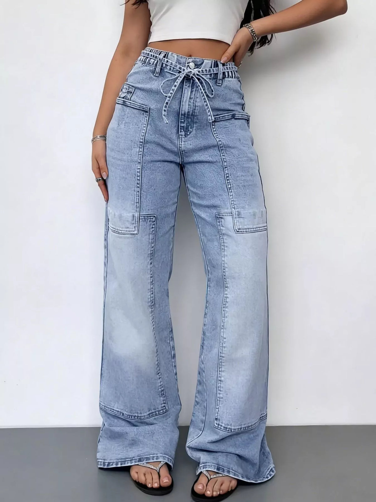 Washed wide leg cargo jeans