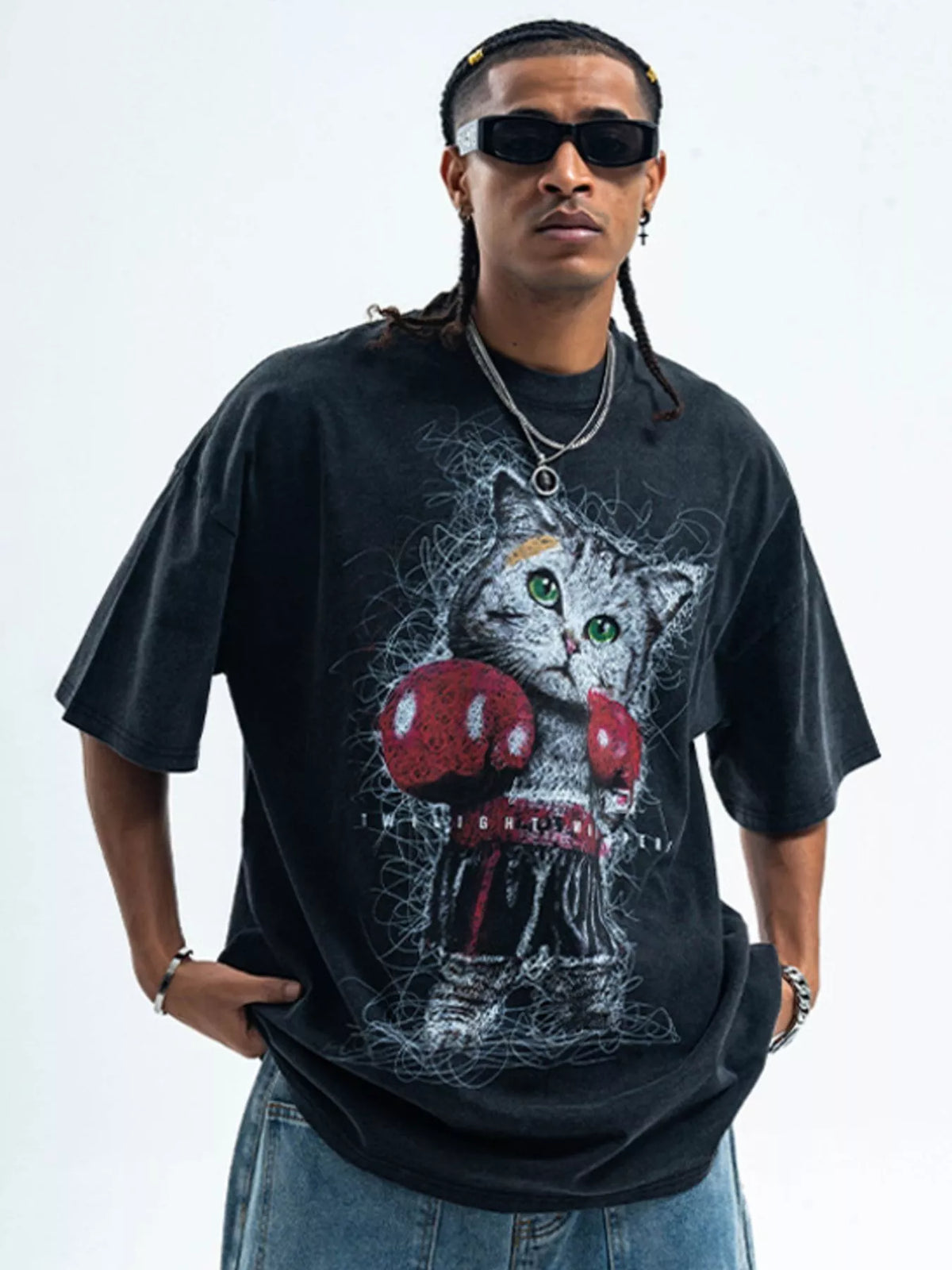 Men's Cat Graphic Vintage Wash T-Shirt — product image 3