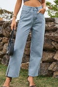 High waist loose fit jeans with ankle slit