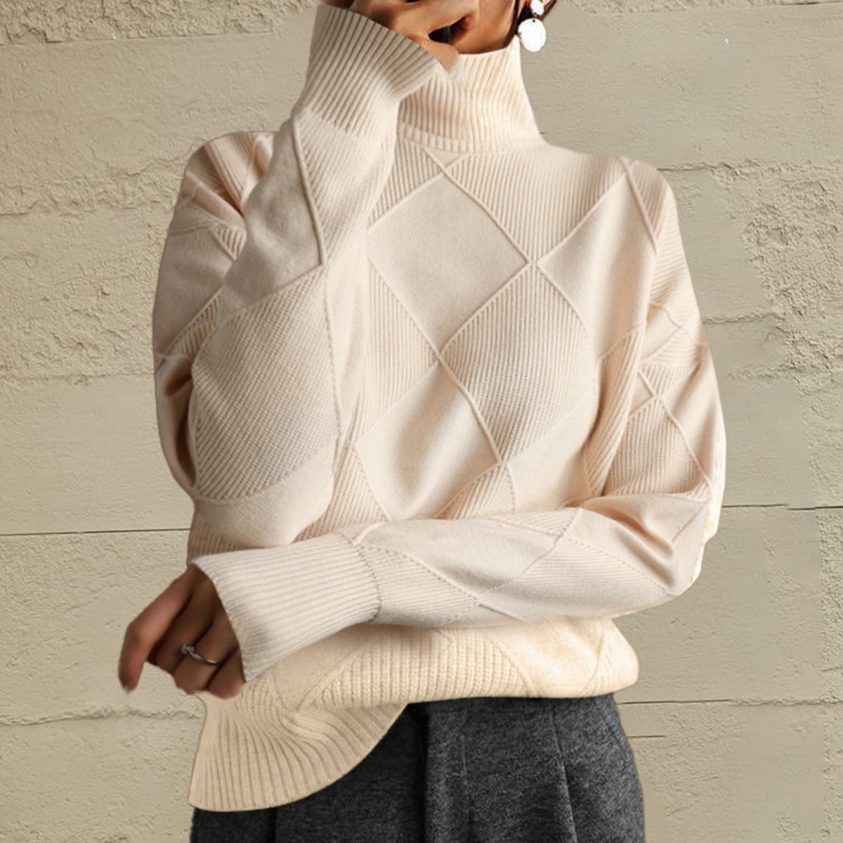 Geometric Turtleneck Long Sleeve Sweater — product image 7