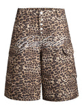 Men's cargo capris in a leopard print.