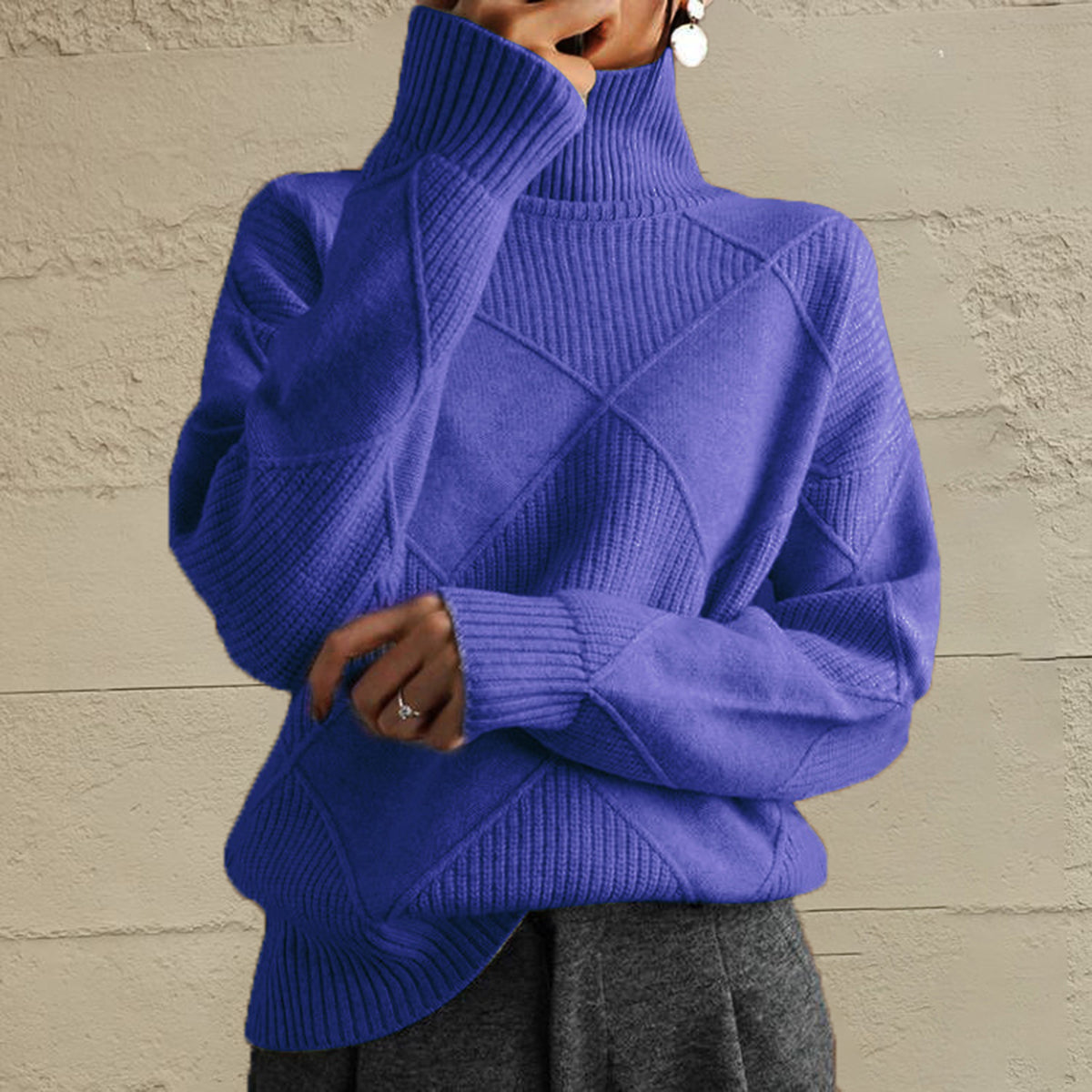 Geometric Turtleneck Long Sleeve Sweater — product image 19