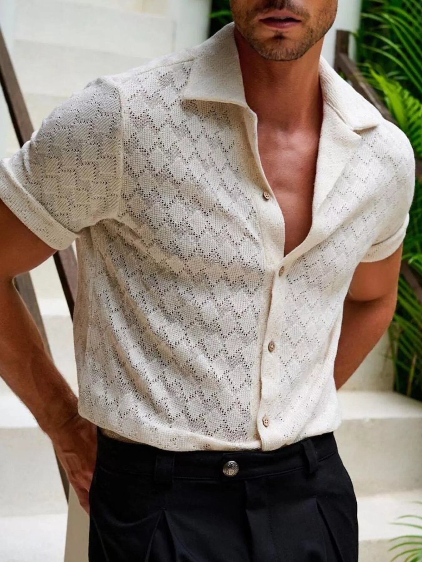 Men's Openwork Short Sleeve Cardigan — product image 2