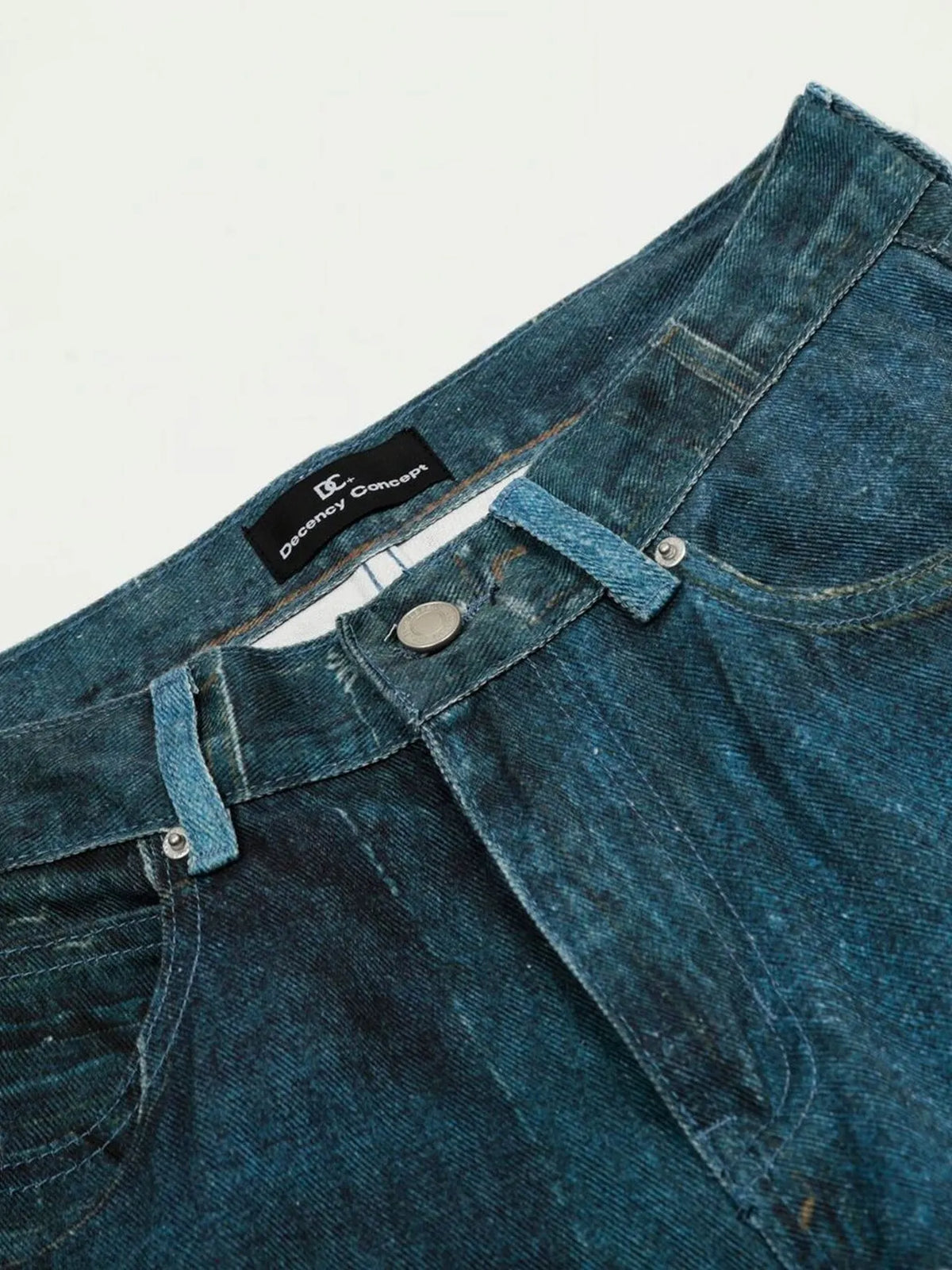 Men's Washed Patchwork Wide Leg Curved Jeans — product image 8