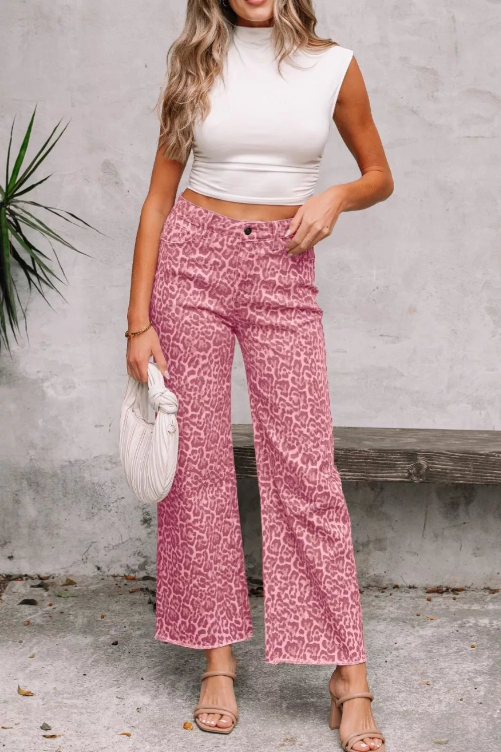 Leopard Frayed Edge Wide Leg High Waist Jeans — product image 4
