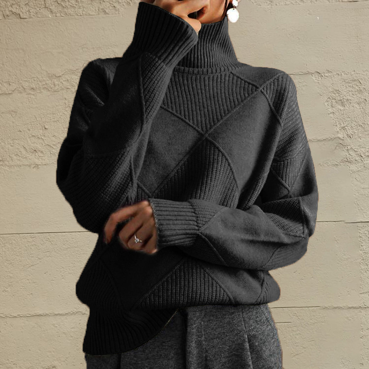 Geometric Turtleneck Long Sleeve Sweater — product image 16