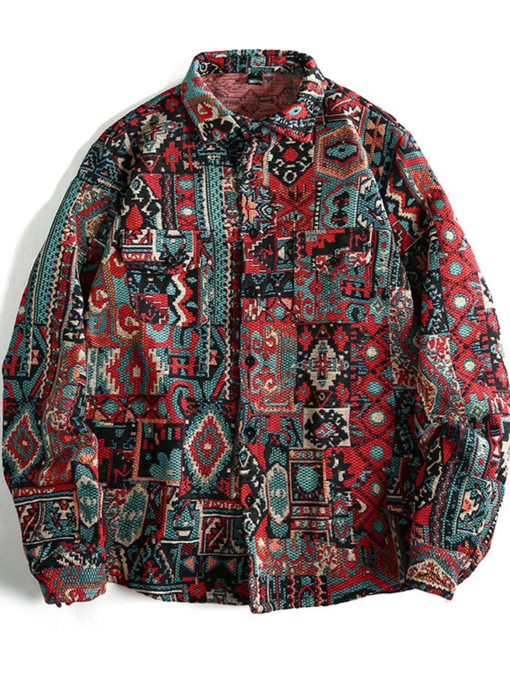 Men's geometric print button up shacket