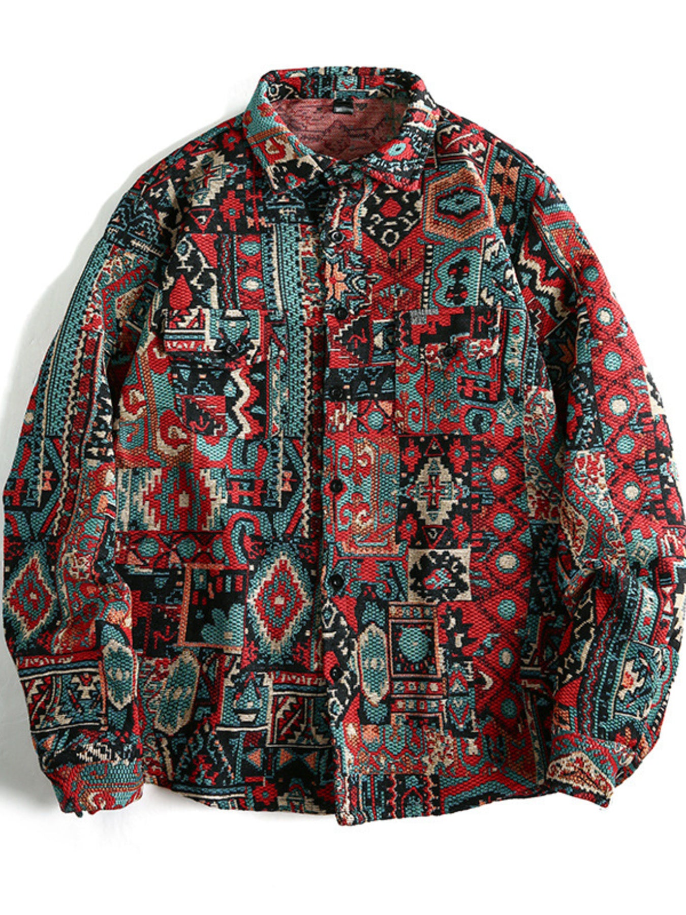 Men's geometric print button up shacket