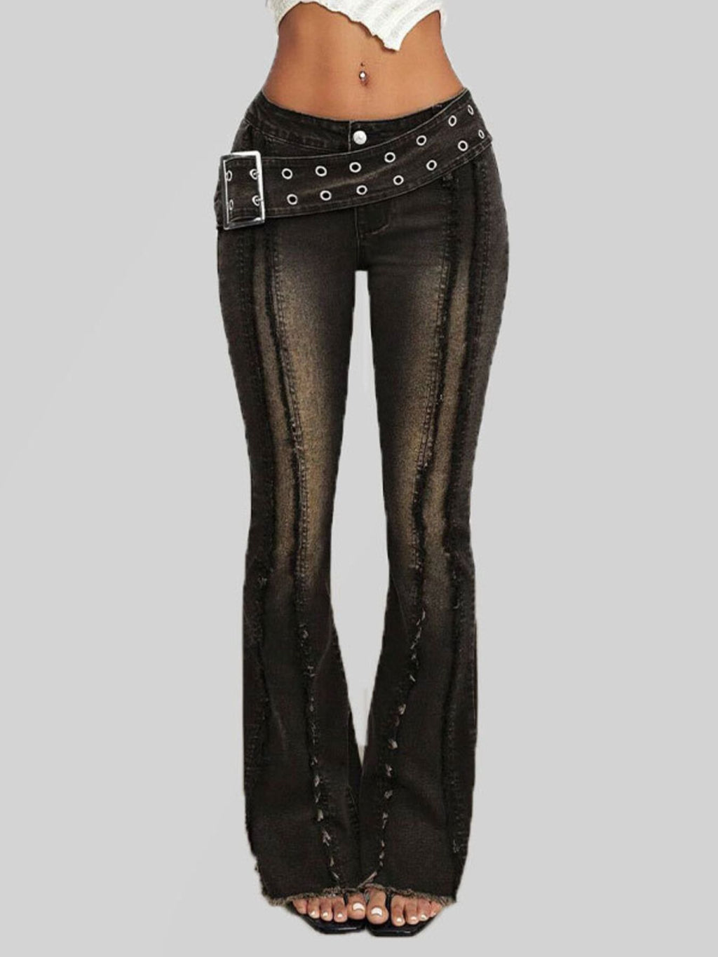 Belted High Waist Flare Jeans — product image 4