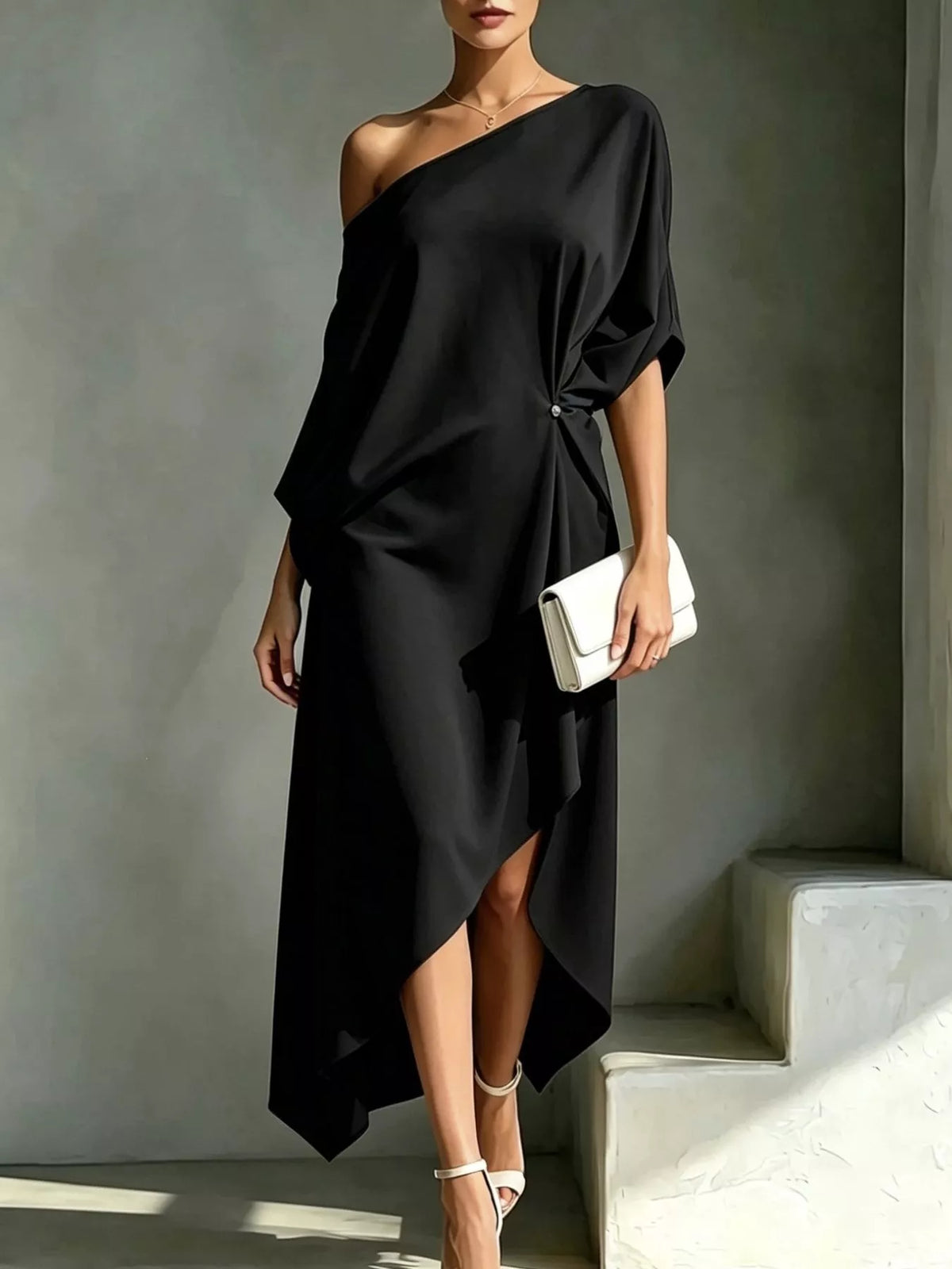 Asymmetrical One-Shoulder Drape Dress — Plus Size — product image 5
