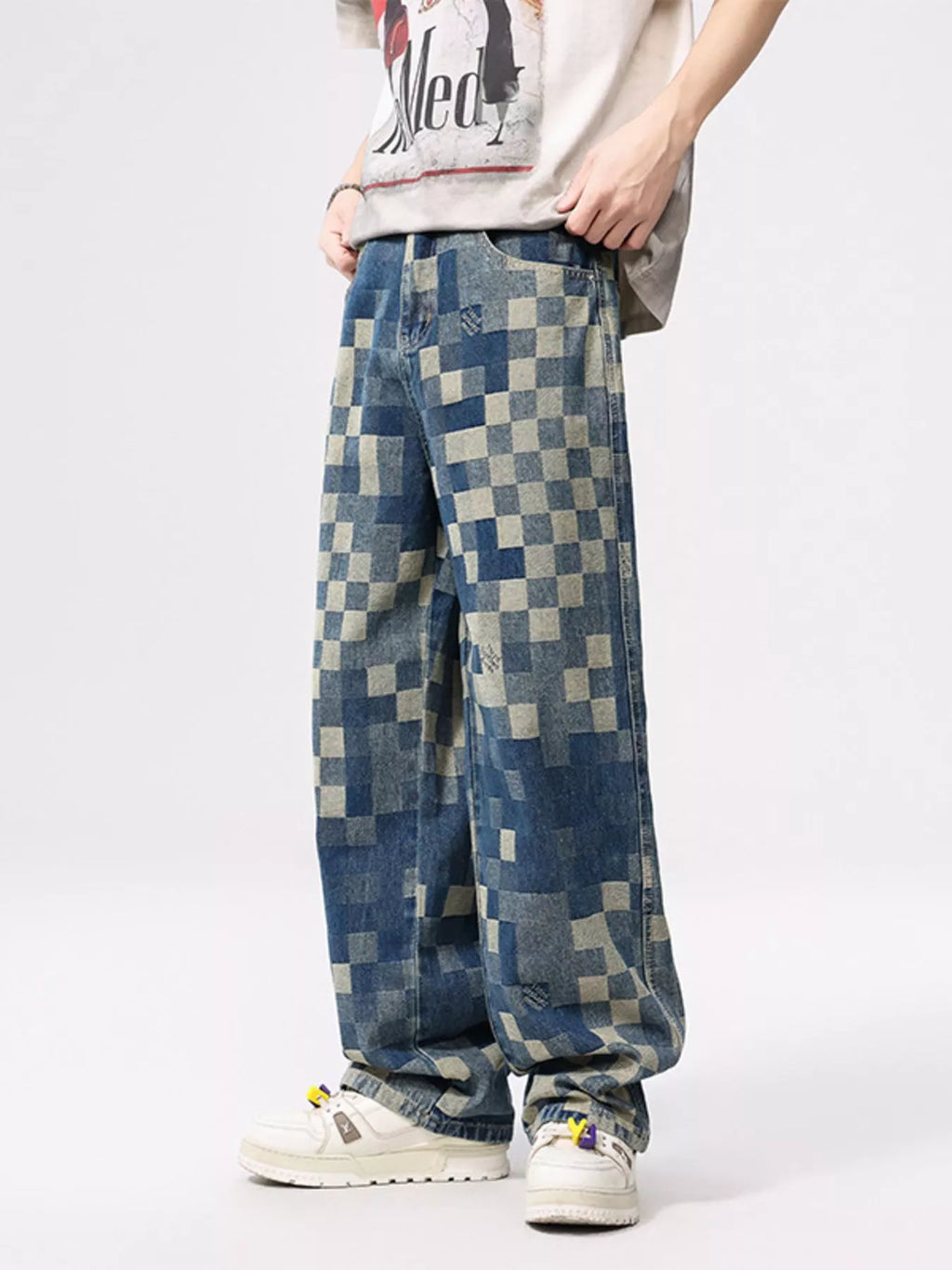 Men's Checkered Wide Leg Jeans — product image 3