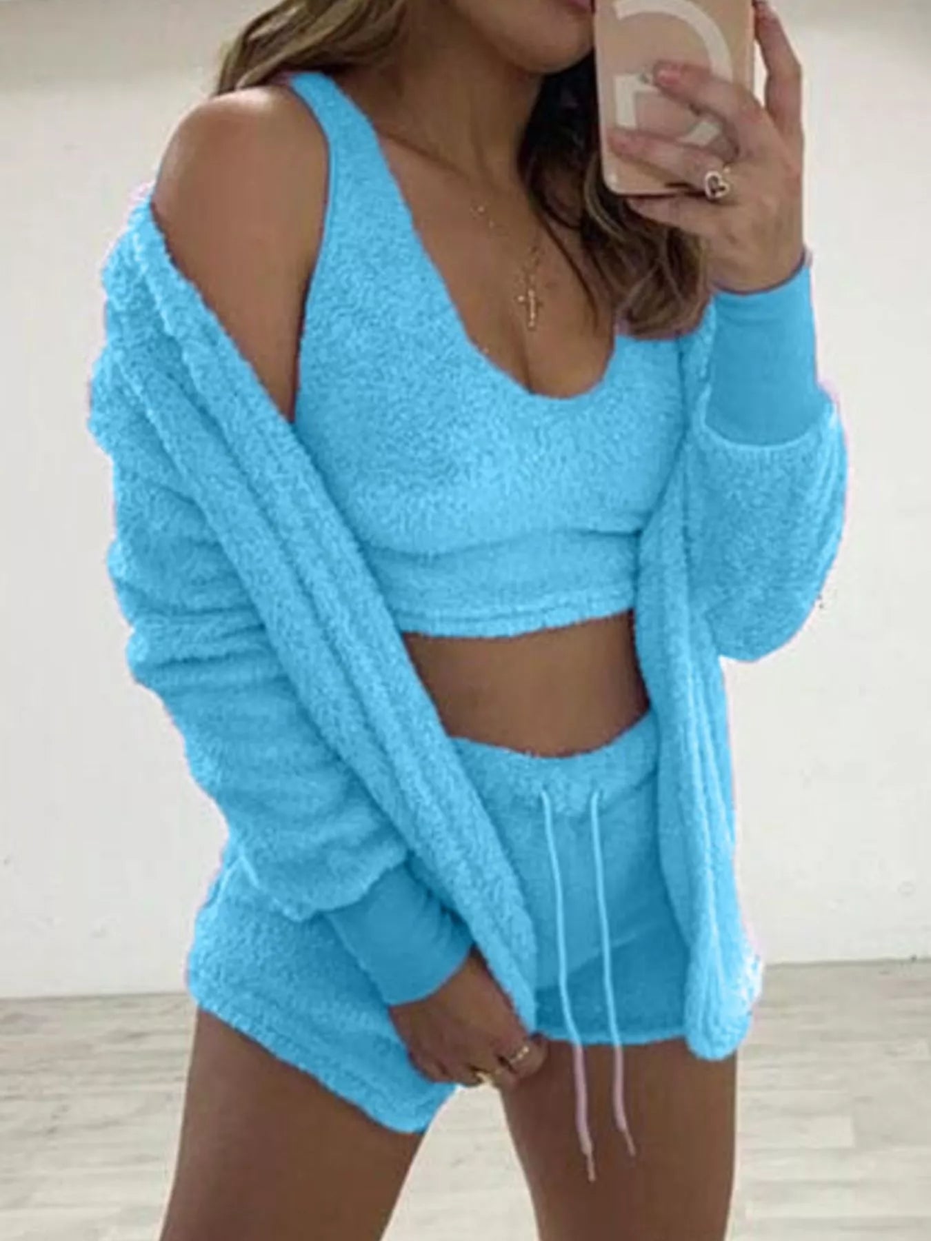 Fuzzy Tank, Cardigan & Shorts Three-Piece Set — Plus Size — product image 3