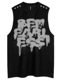 Men's round neck tank top with a letter graphic on the front.