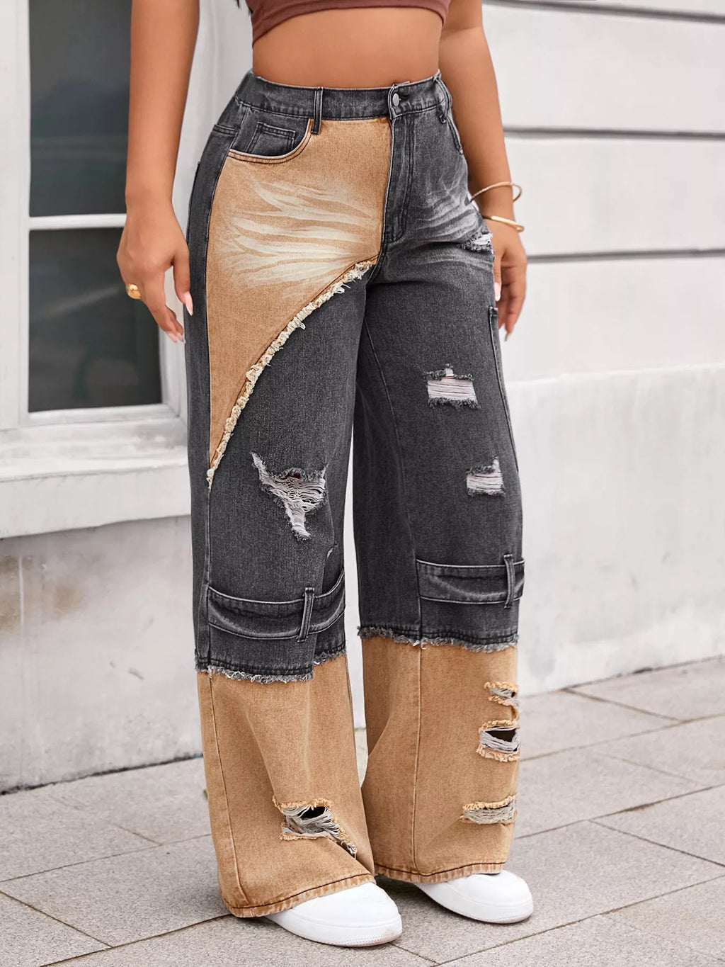 Two-Tone Ripped Wide Leg Jeans — product image 2